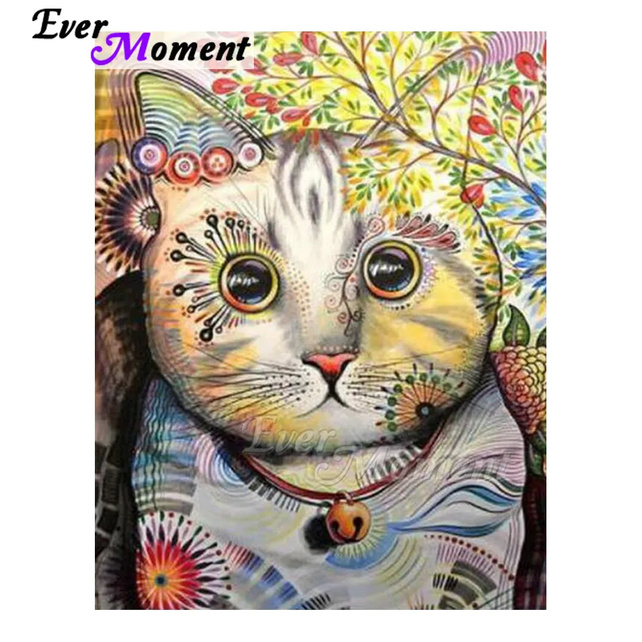 

Ever Moment Diamond Painting Handmade Round Face Cat Picture Of Rhinestone Cross Stitch 5D DIY Mosaic Diamond Embroidery ASF1088