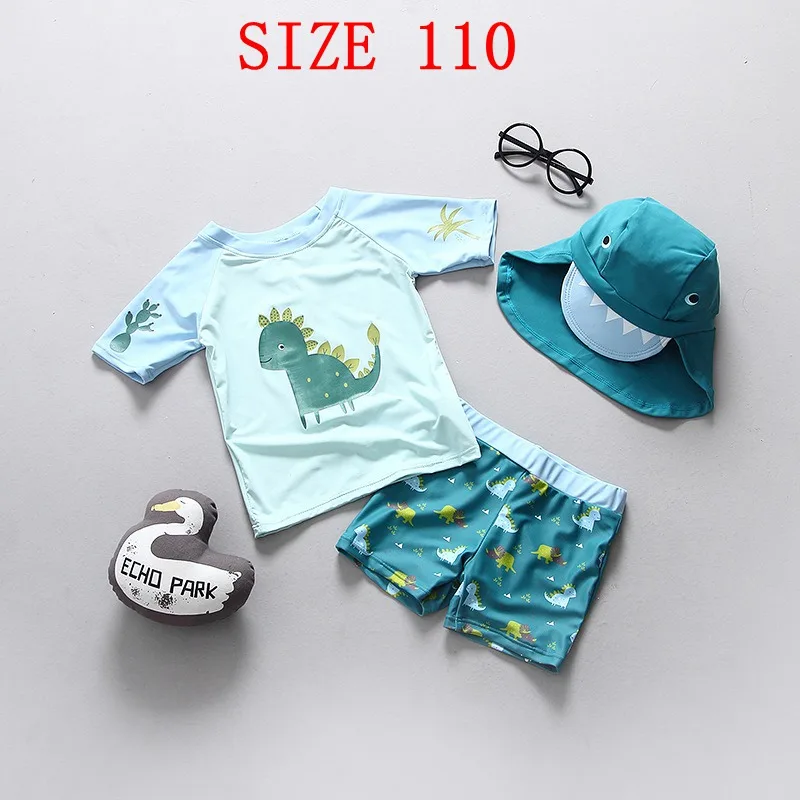 SIZE 110 Купальный костюм для маленьких мальчиков с рисунком динозавра; раздельный купальный костюм для мальчиков; детский купальный костюм; UPF50+ защита от УФ-лучей; пляжная одежда - Цвет: SIZE 110