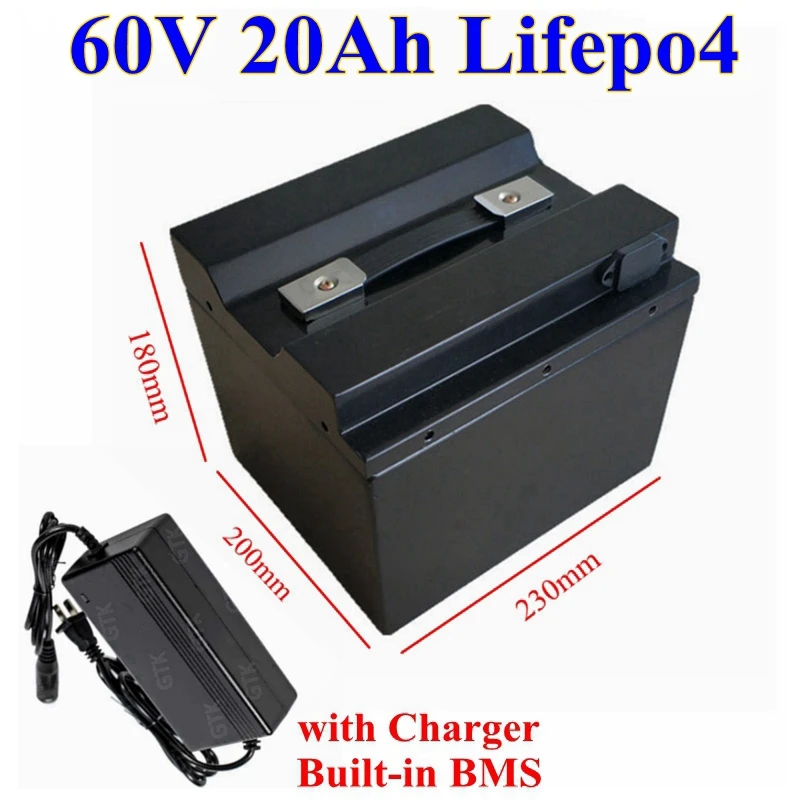 Перезаряжаемый 60В 20ah Lifepo4 литиевый аккумулятор с BMS 20S для скутера велосипеда