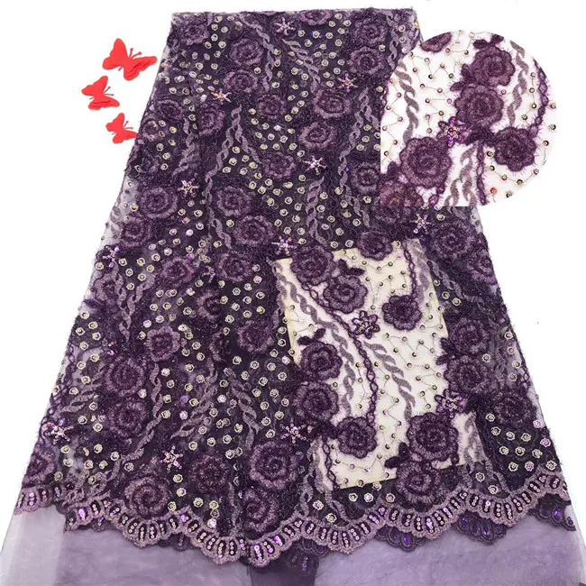 

Latest African French Lace Fabric With Sequins For Sewing Wedding Dress 2019 High Quality Organza Tulle Lace Fabric Blue F6