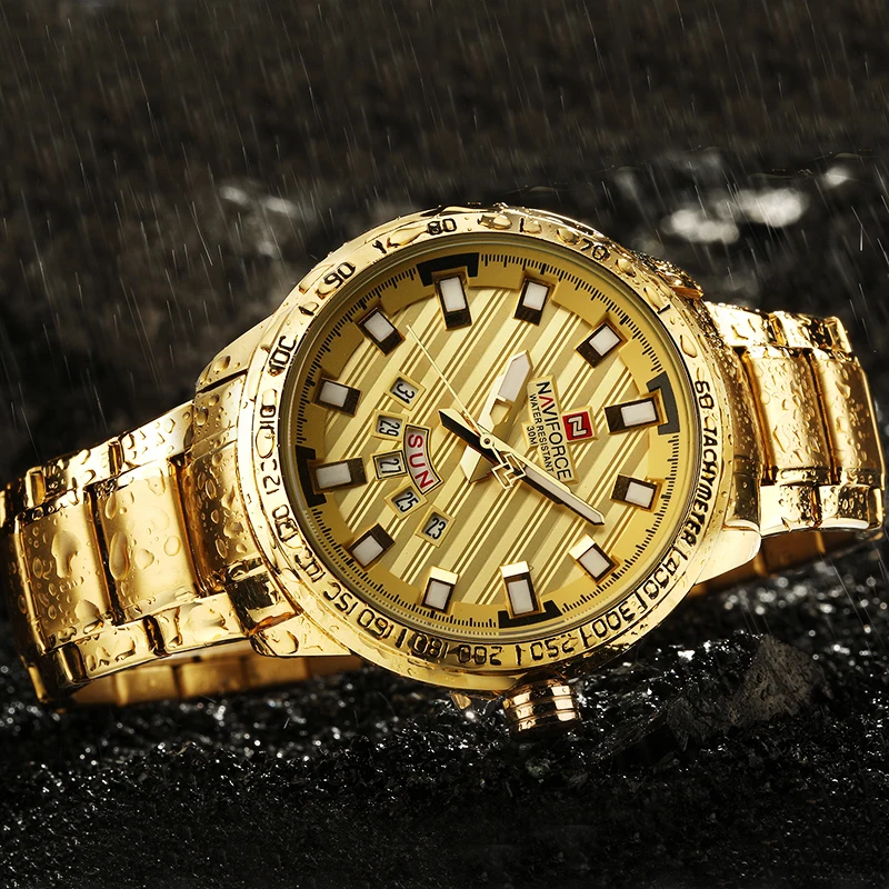NAVIFORCE Men Gold Watch 3ATM Waterproof Quartz Watches Men's Golden Full Steel Clock Date Luxury Wristwatch Relogio Masculino | Наручные