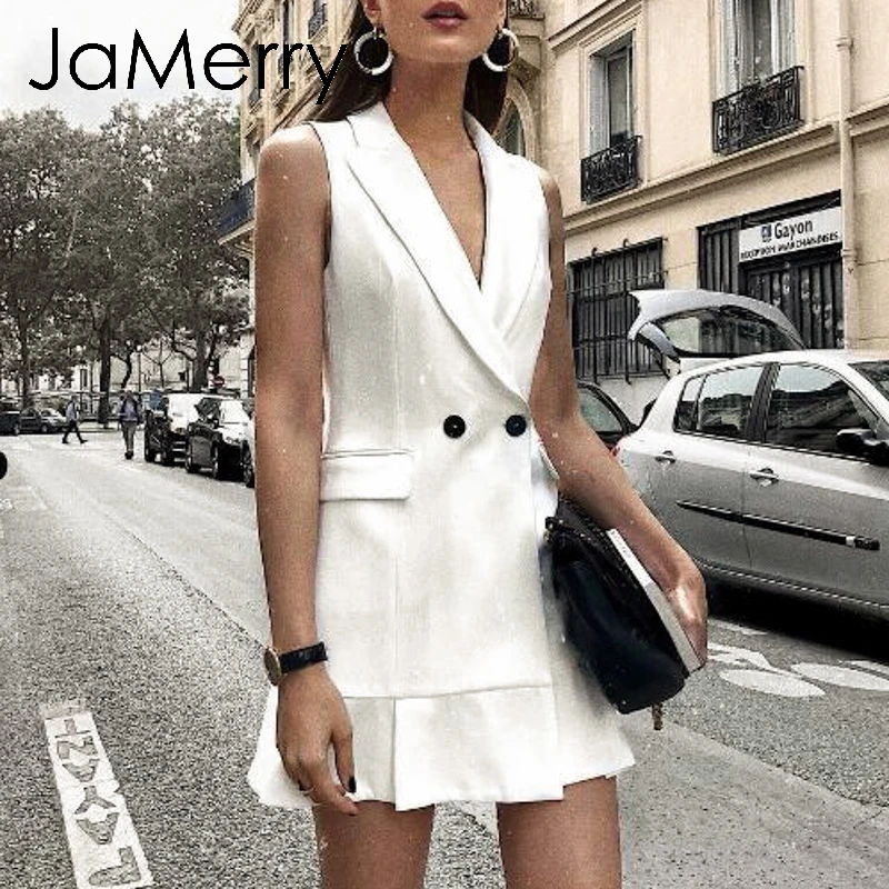 Женское винтажное платье блейзер JaMerry Белое Облегающее мини без рукавов с