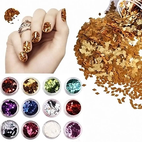 

12 Colors Nail Art Rhombus Glitter Shape Sequins Powder Decoration Tips DIY Fast Shipping