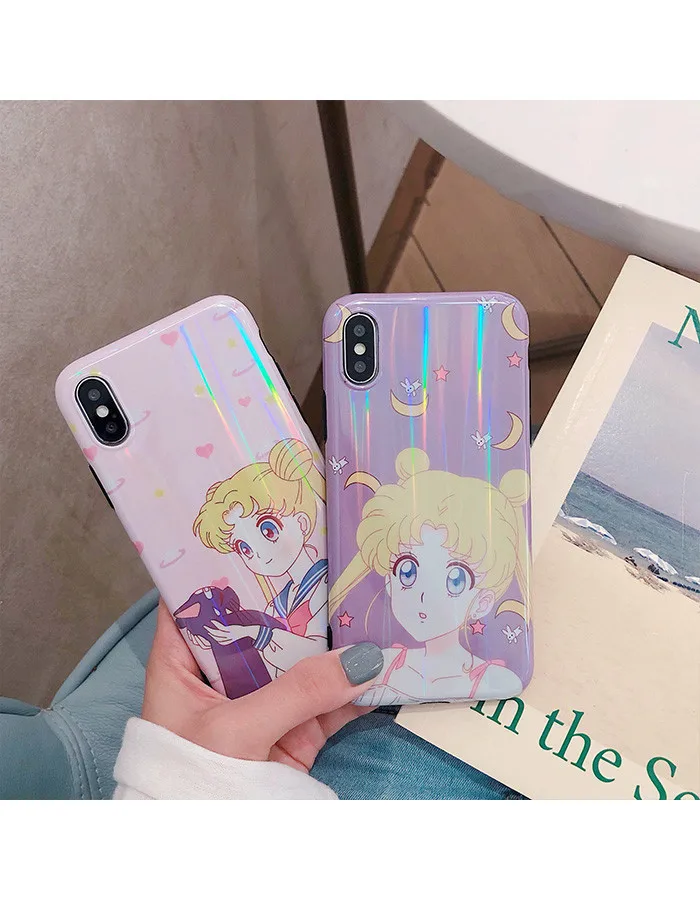 Кавайный японский аниме Сейлор Мун Луна кошка чехол для телефона для iPhone 6 6 Puls 6S 7 8 Puls X Blu-Ray лазер силиконовый мягкий чехол