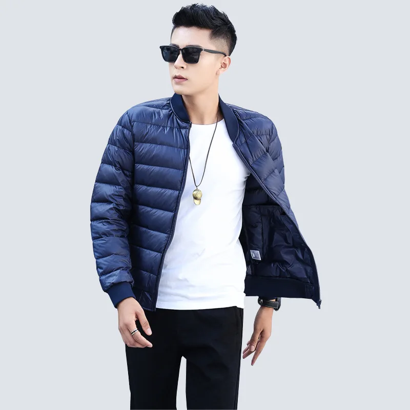 navy NewBang бренд утка вниз куртка Для мужчин Ультралегкая пуховая Jjacket Для мужчин теплое зимнее пальто Бейсбол воротник легкий пальто с перьями - Цвет: navy