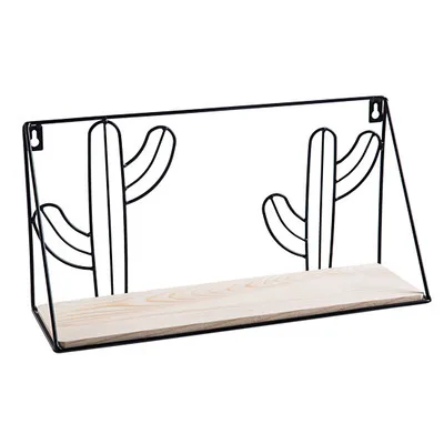 cactus type Плавающие полки настенные из кованого железа+ деревянные полки для хранения для спальни, гостиной, ванной комнаты декоративные настенные полки - Цвет: cactus type