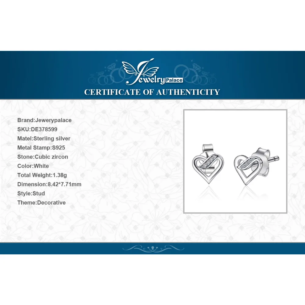 JewelryPalace 925 Sterling Silver Earrings Stud Infinity Love Heart CZ Wedding Engagement Promise Jewelry Gifts New | Украшения и