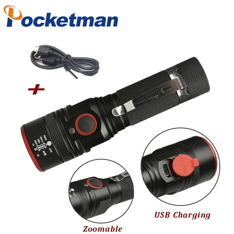 USB Перезаряжаемый фонарик XML-T6 светодиодный масштабируемый 3 режима фонарь для 18650