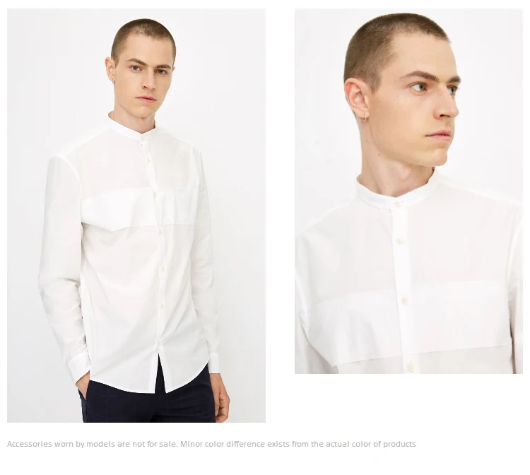 JackJones Мужская хлопковая Повседневная рубашка с воротником-стойкой с длинными рукавами Мужская одежда | 218305520