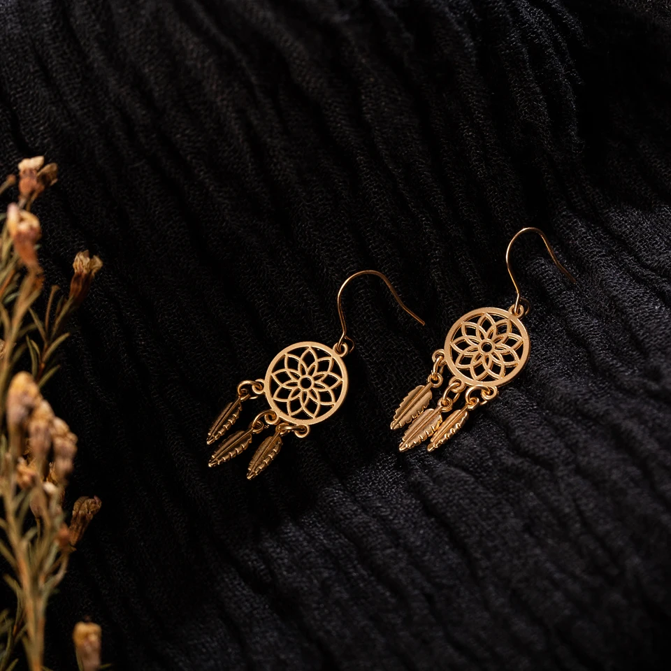 EXYNLON 2019 Fashion tasseled Earrings Anti allergy Bohemian Jewelry for women Leaf eardrop Round carving Catcher network | Украшения и