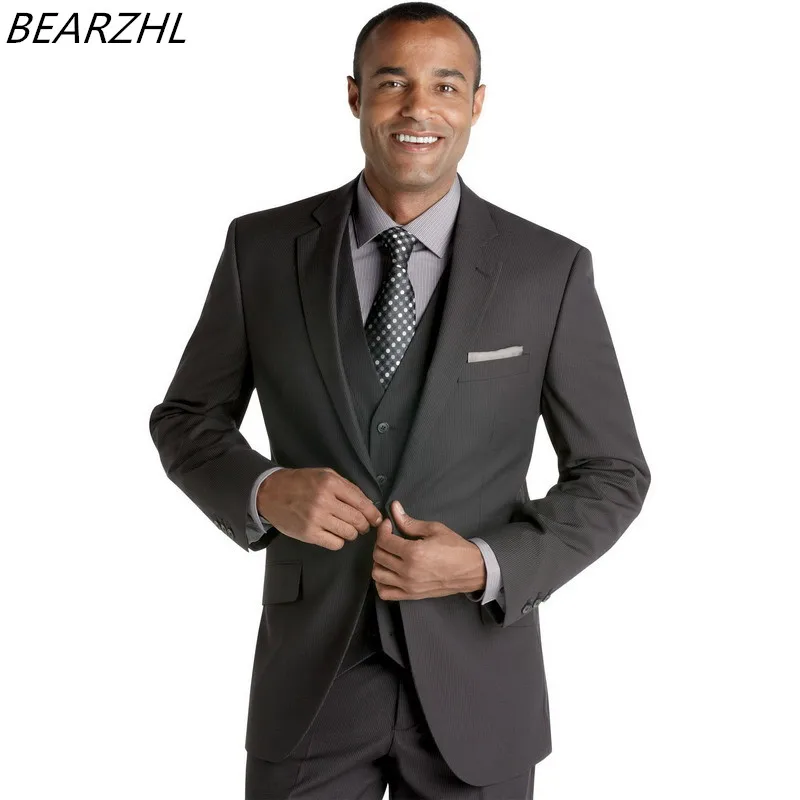 

Groom Tuxedo For Wedding Suit Dark Gray Custom Made 3 Piece 2021