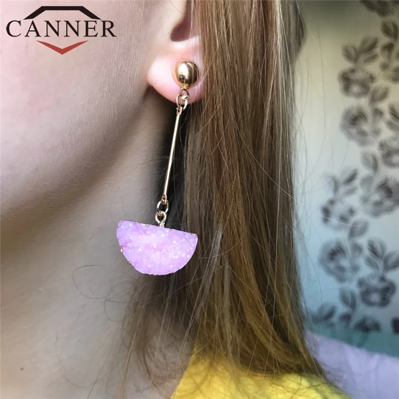 CANNER Модные Красочные камни полукруг модные серьги в форме капель богемные