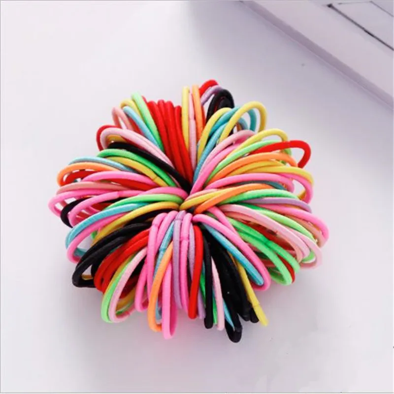 multicolor Новинка 100 шт./лот, нейлоновые резинки ярких цветов 3 см для девочек, безопасные эластичные резинки для волос для детей, держатель для хвоста, Детские аксессуары для волос - Цвет: multicolor