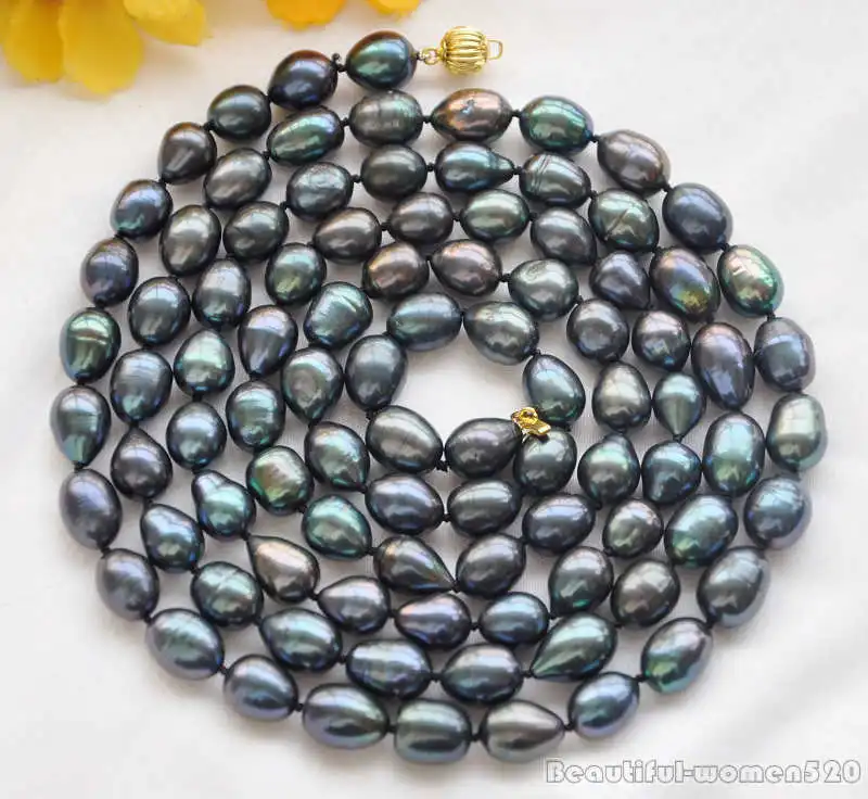 

Z5835 50" 14mm peacock black rice freshwater cultured pearl necklace