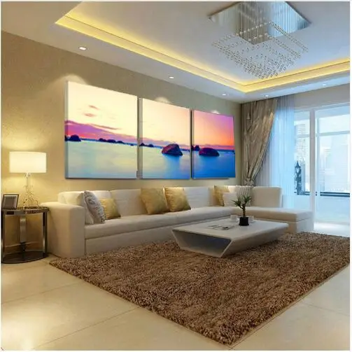 3 Pieces The Peach Blossom Lake Landscape Print Paintings Canvas Painting Home Decorative Pictures Abstract Living Room | Дом и сад