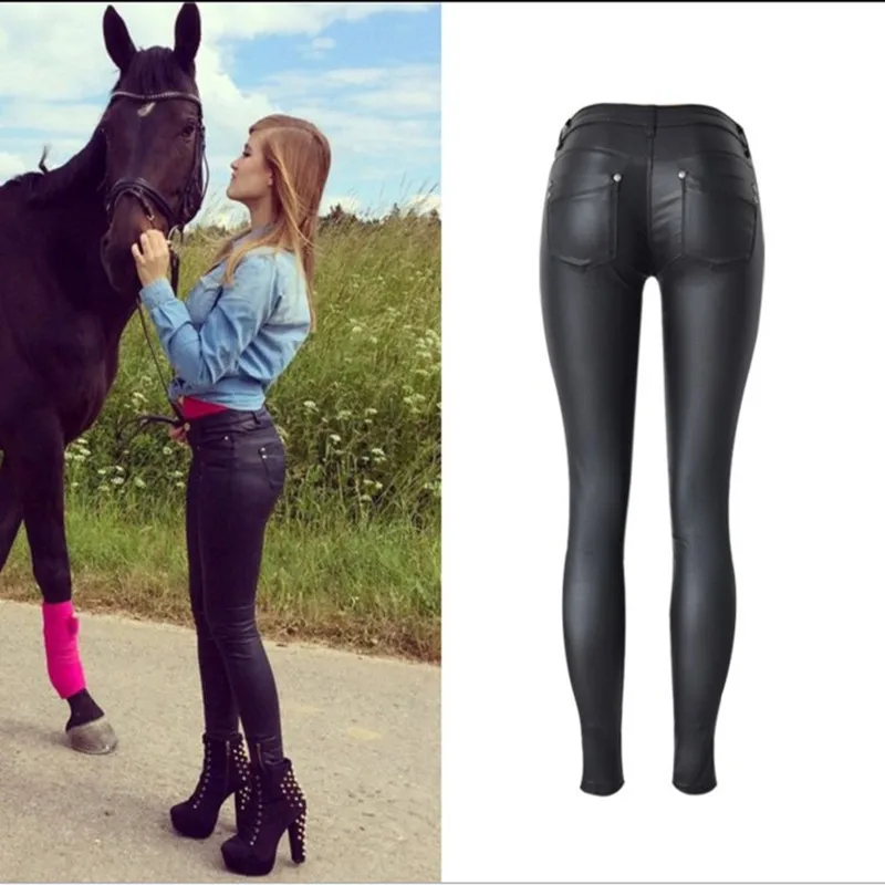 Пикантные джинсовые брюки с покрытием из искусственной кожи женские джинсы