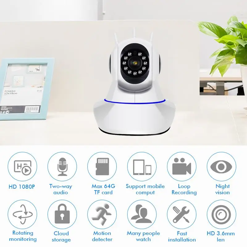 Беспроводная камера наблюдения HD 1080P WiFi, ip-камера для безопасности, домашняя поддержка 64 TF карта, ночное видение, CCTV камера, детский монитор