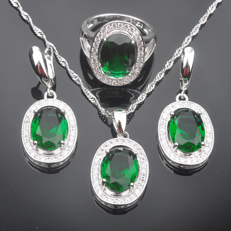Рождественский подарок зеленый кристалл для женщин 925 стерлингового серебра
