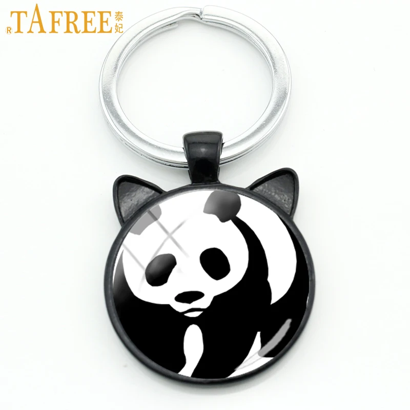 TAFREE Модный Черный кот ухо панда брелок стеклянный купол Милые Животные Подвески