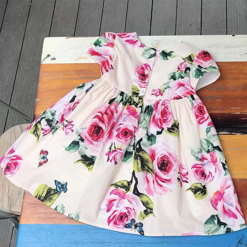 Roimyal Wholesale Summer Girls Short Sleeved Princess dress Pure Cotton Breathable Printed Flowers 2-7 Years Old free shipping | Детская