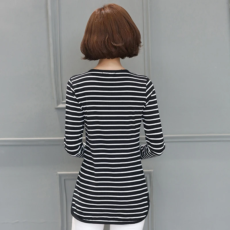 LINPEIHAN Трикотажные Хлопок Весна Осень Женские Блузки 2017 Мода Длинным Рукавом