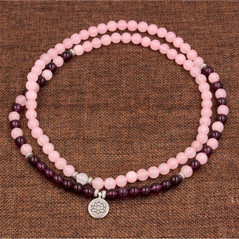 

Hot Selling 2019 Hottest Woman Mala Bracelets for Women 108 Beads Pink Bracelet Rose Quartzs Amethysts Yoga Bracelet Mala Lotus