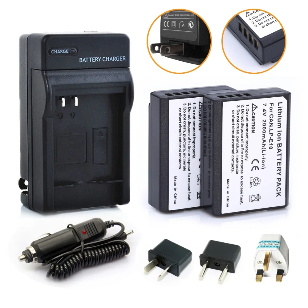 2 шт. цифровой Камера LP E10 Rechargeble Батарея упаковке с открытыми порами + Зарядное