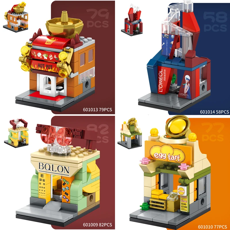 Sembo Город Уличная игра барбекю конфеты фрукты фри магазин 3D модель DIY Мини блоки