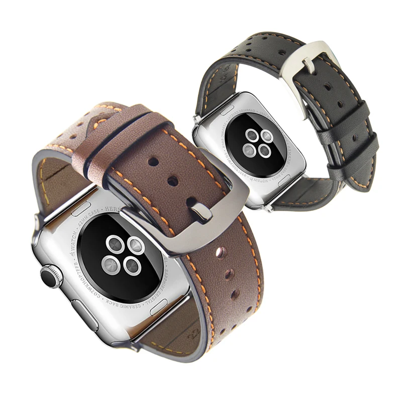 QIALINO роскошный кожаный ремешок для iWatch 1/2 спортивные Нержавеющая сталь Pin с