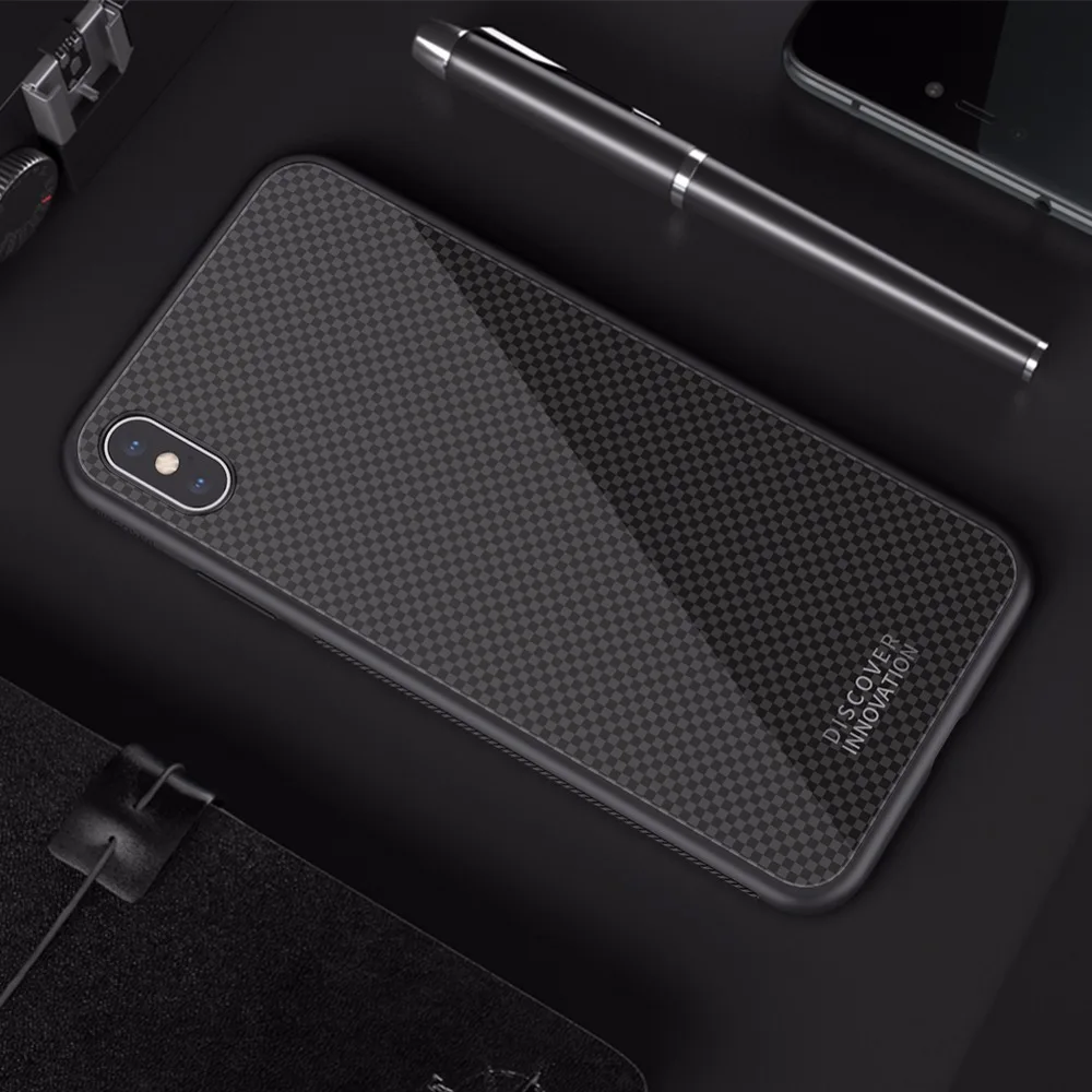 Чехол NILLKIN из закаленного материала в клетку для iphone XS Max X XR, мягкий ТПУ с краями+ задняя крышка из закаленного стекла, защитный чехол