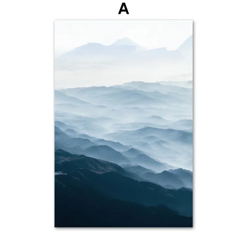 Горы птица лошадь туман скандинавские плакаты и принты настенная живопись холст