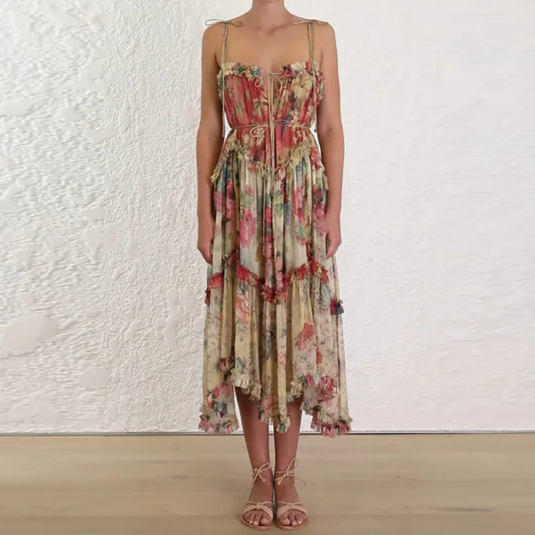bohemian long dress 2018 trendy Women Summer boho mid-calf luxury brand Sexy Loose strap off shoulder floral ruffle | Женская одежда