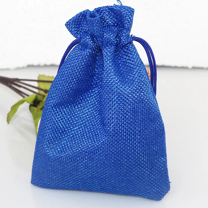 Royal Blue 10 шт./лот, натуральные мешковины, гессианские мешки для конфет, Свадебный вечерние мешочки, джутовая подарочная упаковка для гостей, сумки на шнурке - Цвет: Royal Blue