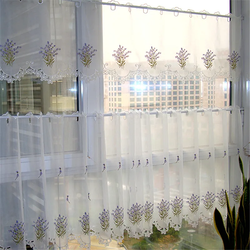 Бесплатная доставка романтичные Лавандовые полузанавески с вышивкой кухонные