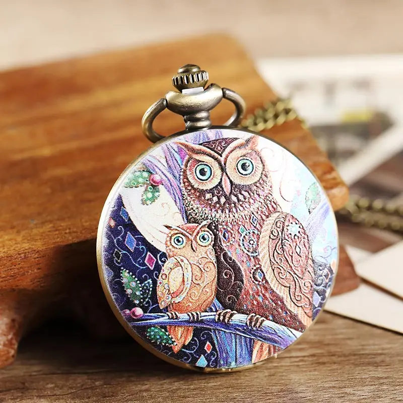 owl 7 Винтажные бронзовые милые карманные часы с совой брелок цепочка ожерелье кулон флип чехол часы для мужчин женщин животные карманные часы - Цвет: owl 7