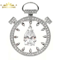 retro vintage opens micro pave cz clock brooches silver tone pear shaped stone dangle clock pin watch broach for costume jewelry