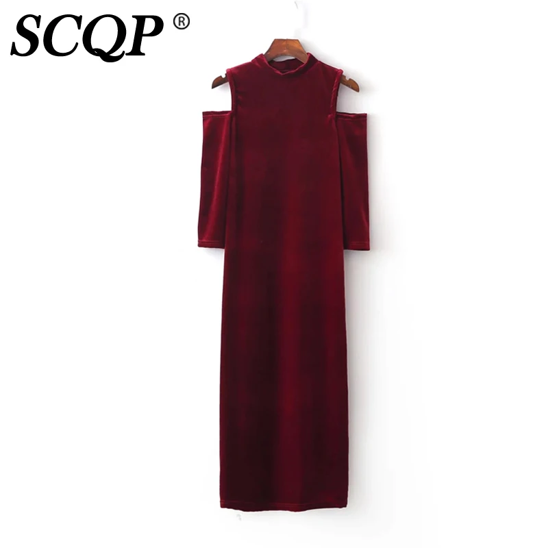SCQP с открытыми плечами стройная женщина платье Половина рукавом Зимний Дамы Self