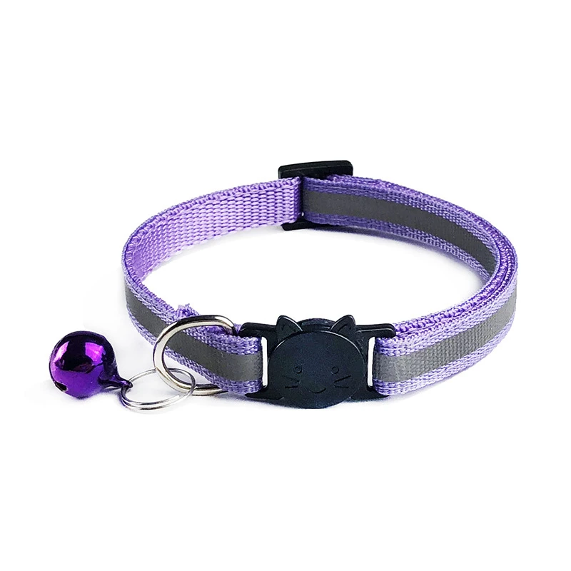 Purple Модное 1 шт. милое светоотражающее ожерелье с ошейником-колокольчиком для маленьких собак, кошек, домашних питомцев, новинка, ночное безопасное яркое нейлоновое регулируемое ожерелье 1,0 - Цвет: Purple