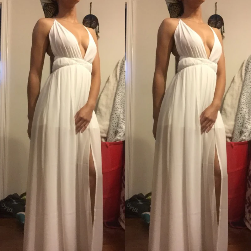 Платье женское длинное однотонное с глубоким V-образным вырезом пикантный