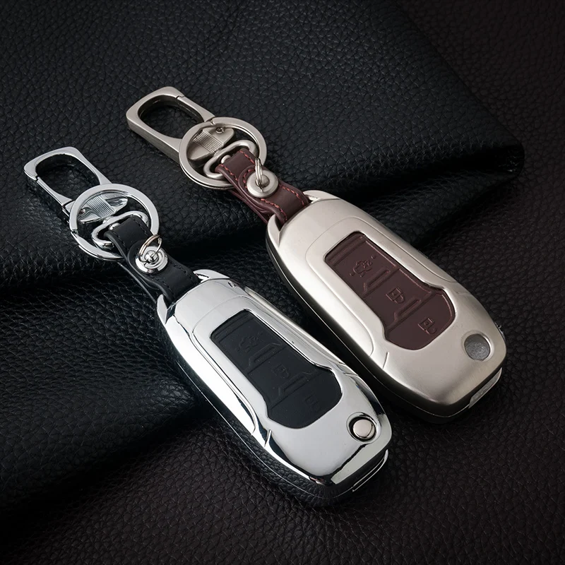 

Zinc alloy+Leather keychain Car Remote Key Case Cover For Ford Focus 3 4 Mondeo MK3 MK4 Kuga Edga Escape 2014 2015 2016 2017