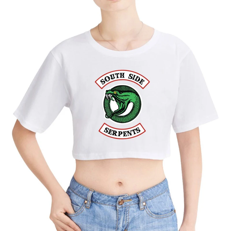 LUCKYFRIDAYF 2018 Riverdale Summer crop top women Sexy Bare Midriff tee Tops Short Sleeve south side serpent | Женская одежда