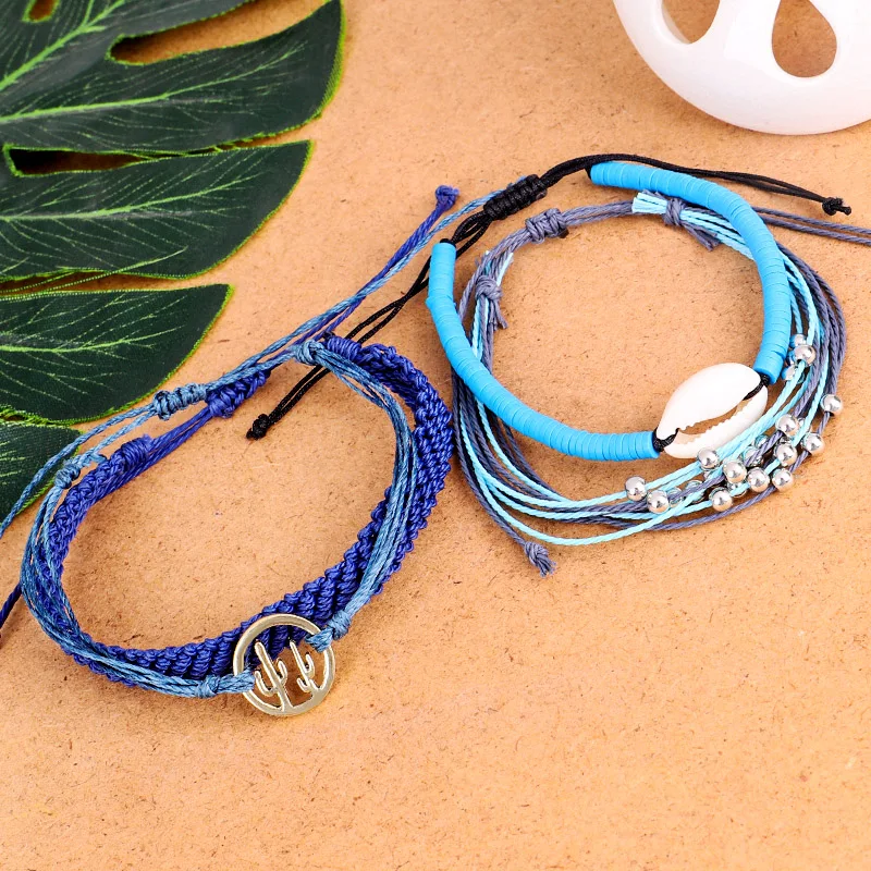 Mix Colour Handmade Woven Braid Bracelet Round Bead Shell Cactus Friendship for Women 2358 | Украшения и аксессуары