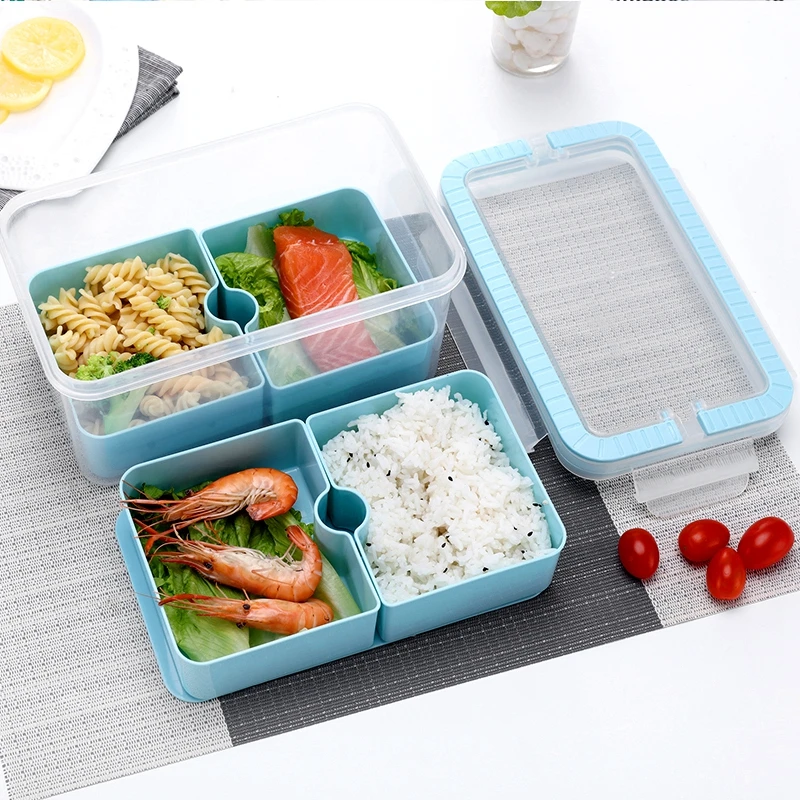 Microwave lunch box Leakproof Double layer Large Capacity Bento Box Set For Heated Food Containers Rectangular hand strap cover | Дом и сад