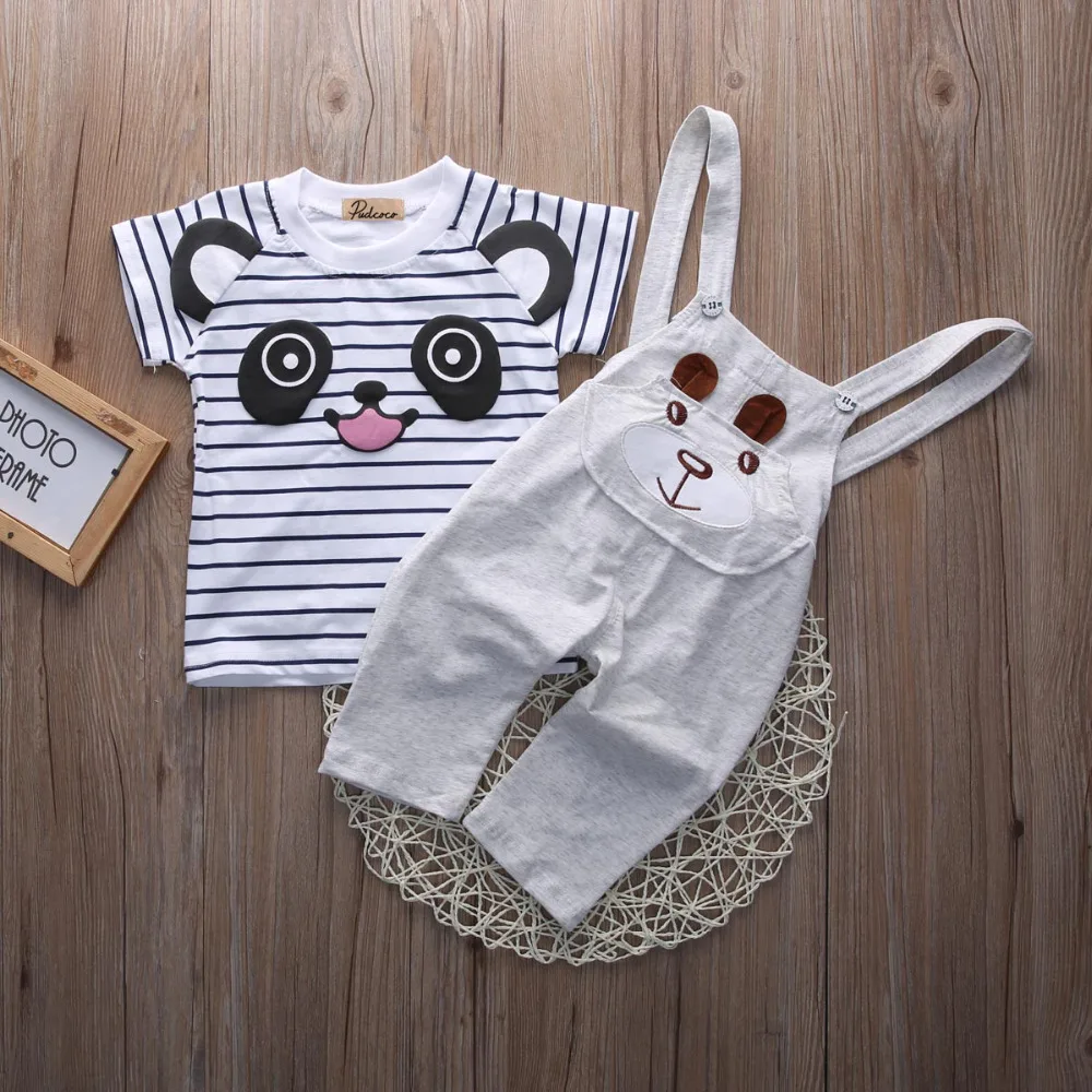 Toddler Infant Newborn Summer Baby Girls Boy Clothes Short Sleeve Bear Overalls Suit Outfits 2pcs | Детская одежда и обувь