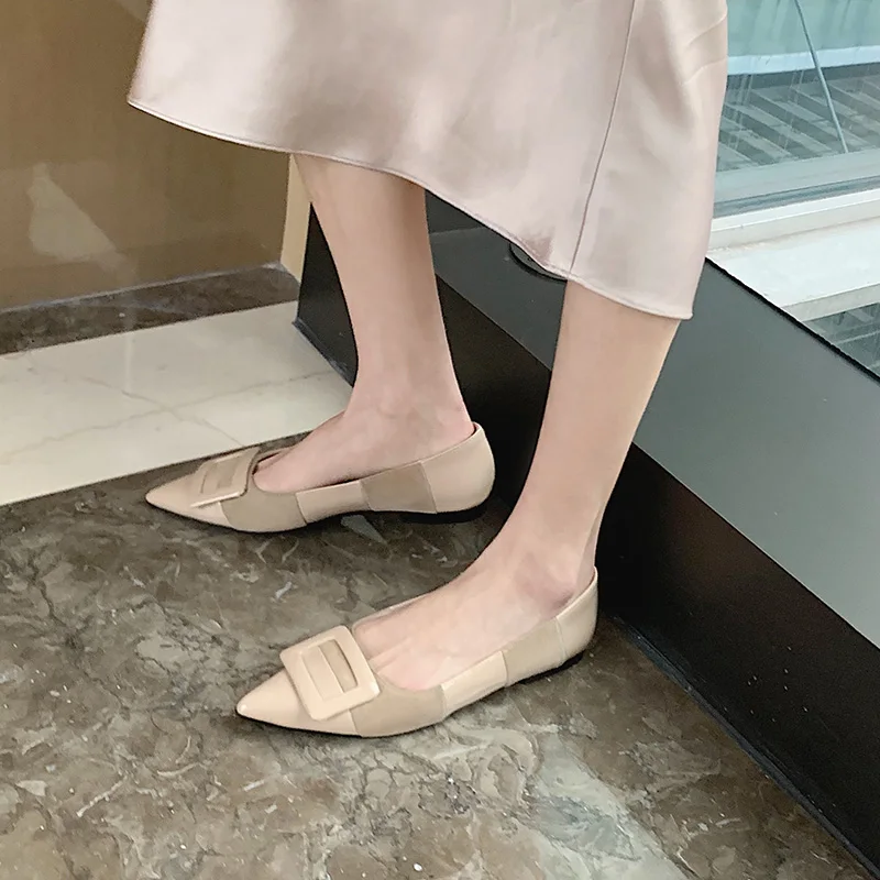 

WETKISS Summer Flats Women Kid Suede Flats Woman Pointed Toe Shoes Female Buckle Shallow Dress Fashion Shoes Ladies 2019 Summer