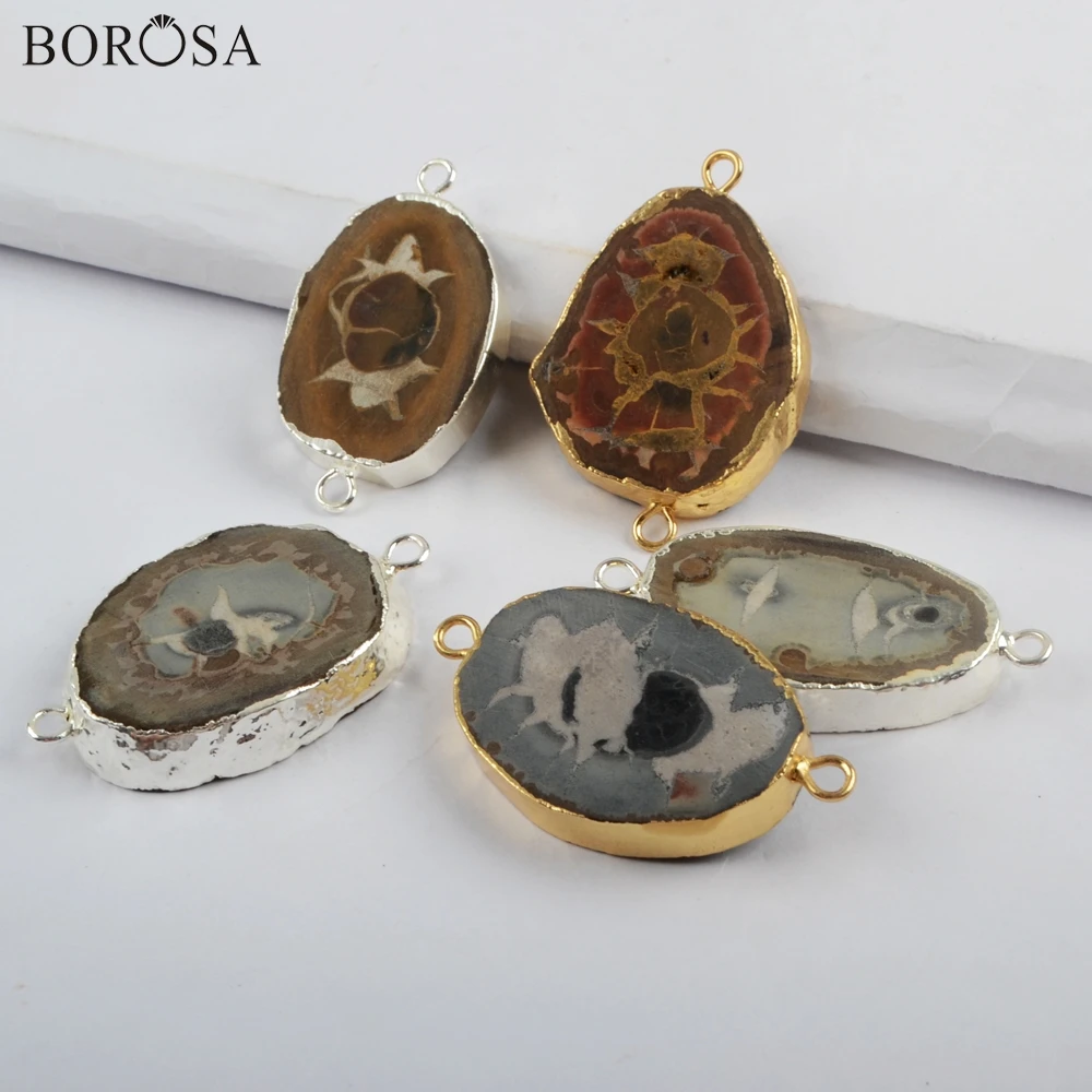 BOROSA 5 шт. Позолоченные натуральные окаменелости соединители драгоценных камней
