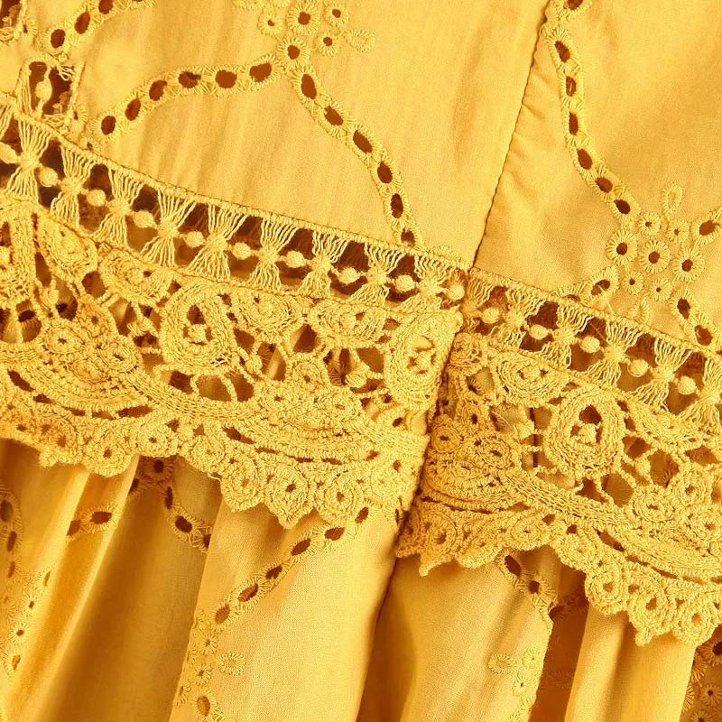 Boho ruffles желтое кружевное платье женское летнее сексуальное открытое пляжное с