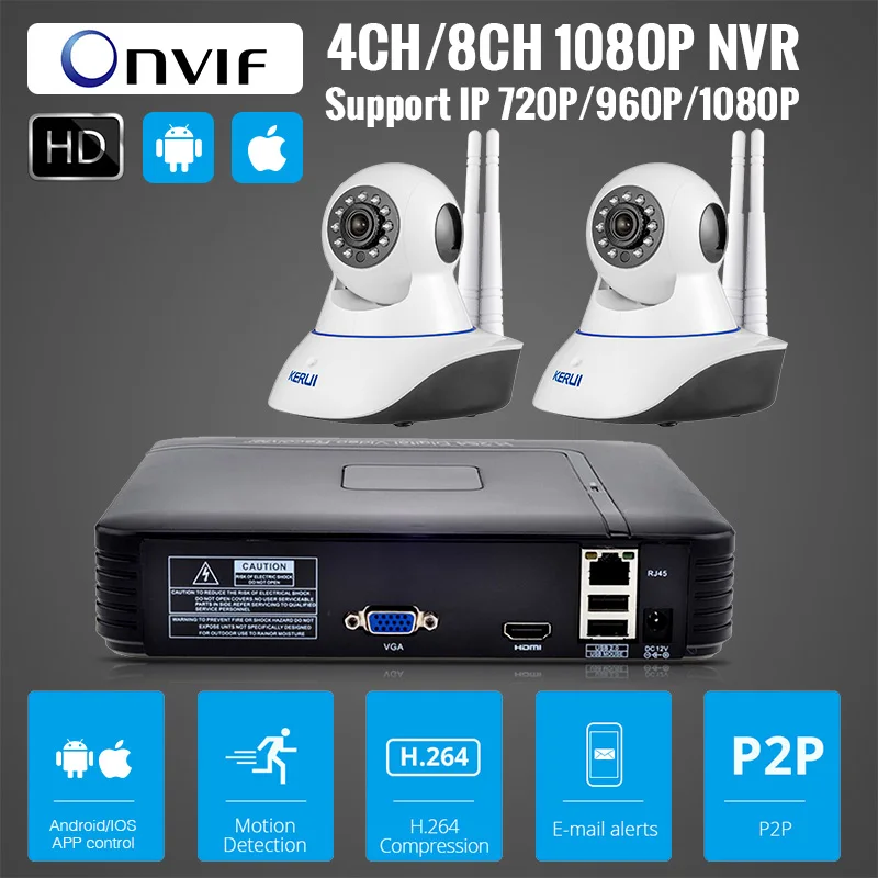 KERUI система видеонаблюдения 4CH NVR комплект Onvif 720 P безопасности HD ip камера