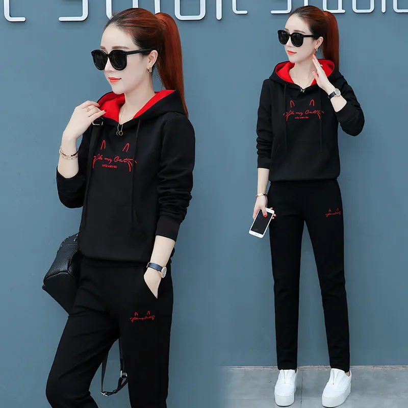 Fashion sports suit female 2 piece set autumn and winter new warm women's student Korean version of the loose two-piece | Женская