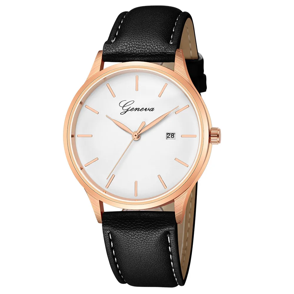 Geneva часы montres femme женские наручные часы Роскошный кожаный ремешок Дата женские часы Бизнес Мужские часы dameshorloge# N03 - Цвет: As the picture show